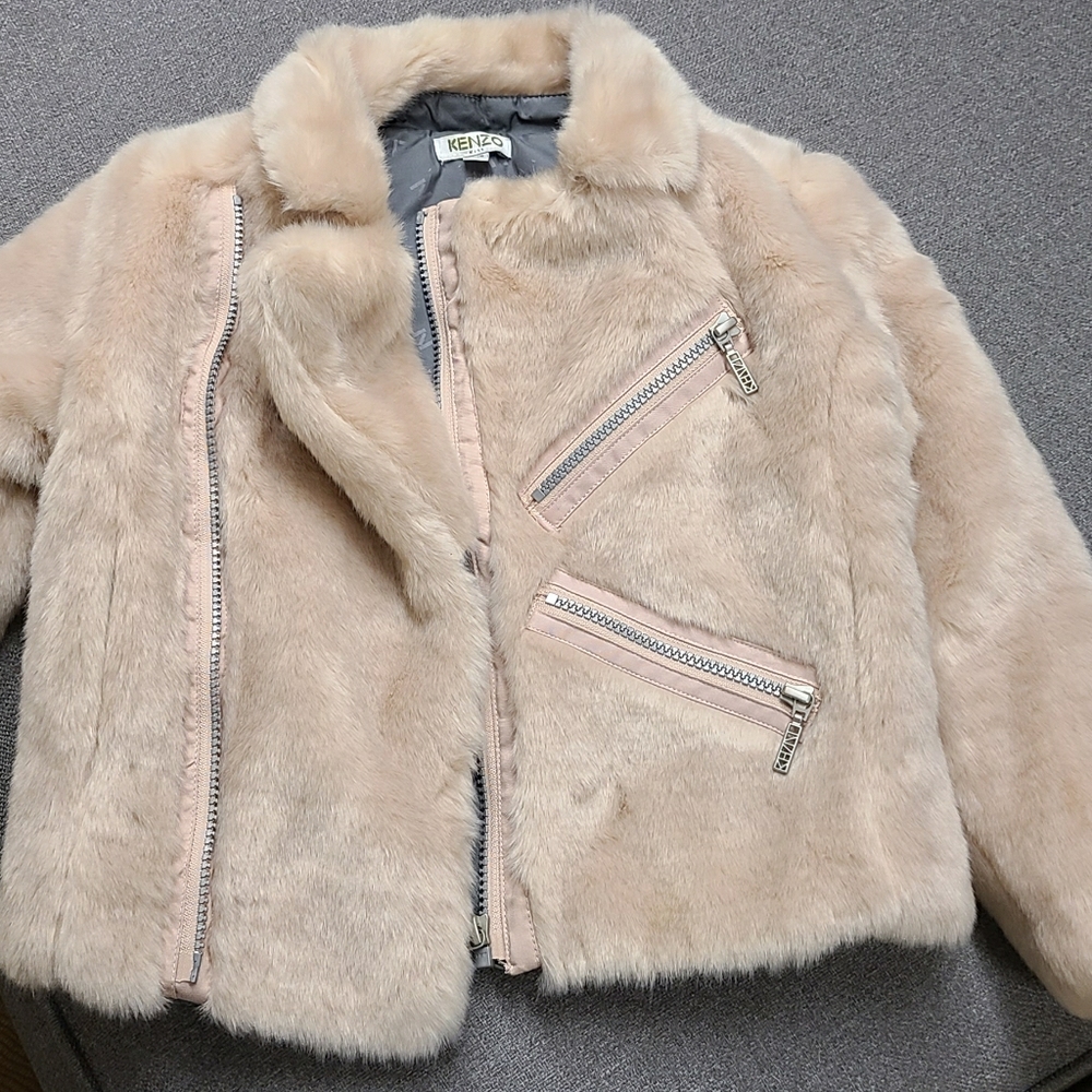 Girls Kenzo Faux Fur Moto Biker Jacket